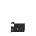 CHANEL QUILTED WALLET ON CHAIN WITH CAMELLIA CHAIN LAMBSKIN BLACK LGHW