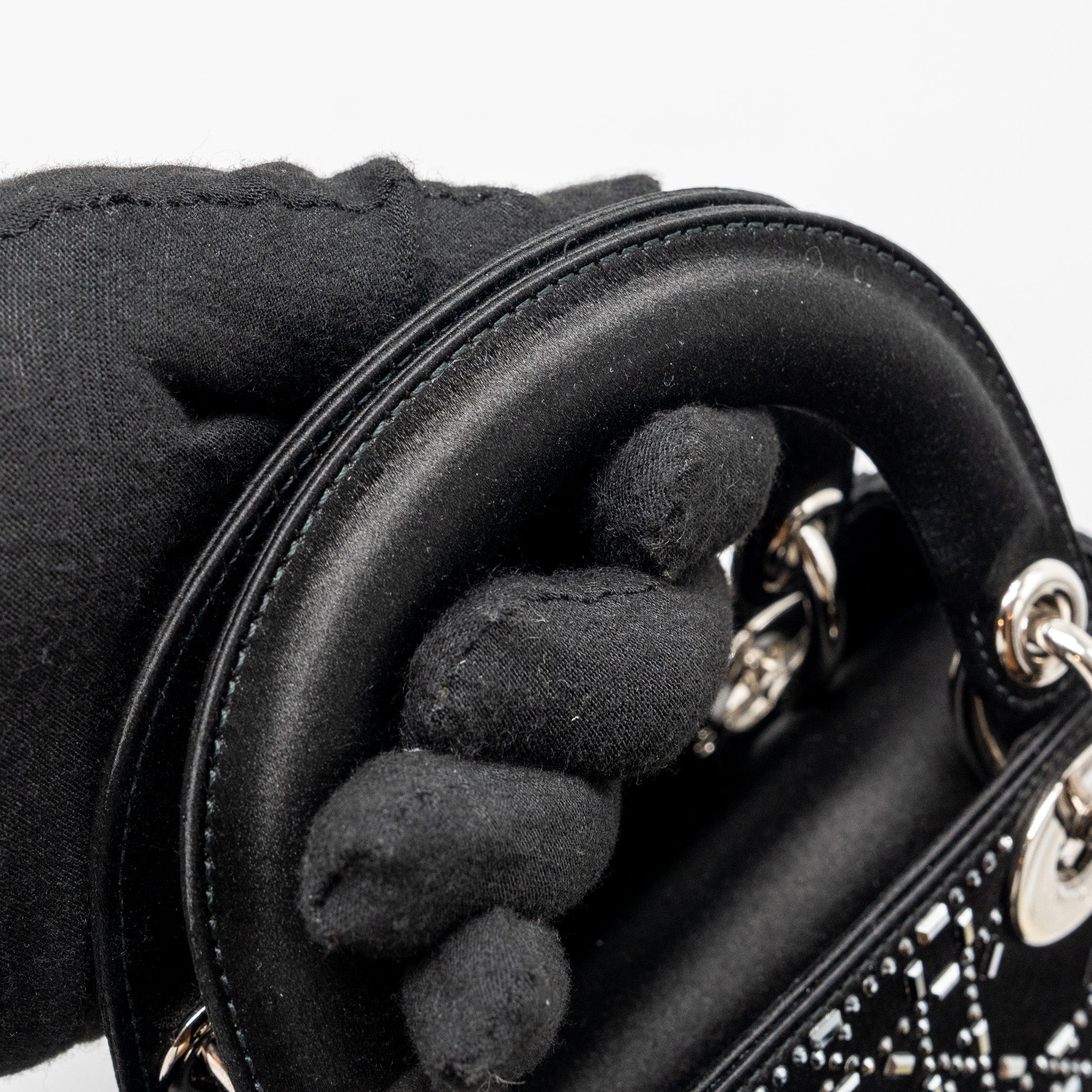 DIOR MINI LADY DIOR SATIN CRYSTAL BLACK SHW