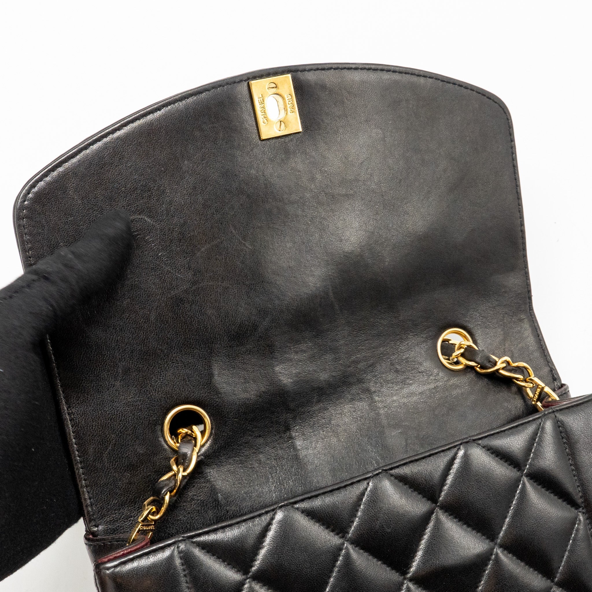 CHANEL VINTAGE SMALL DIANA QUILTED FLAP BAG LAMBSKIN BLACK GHW