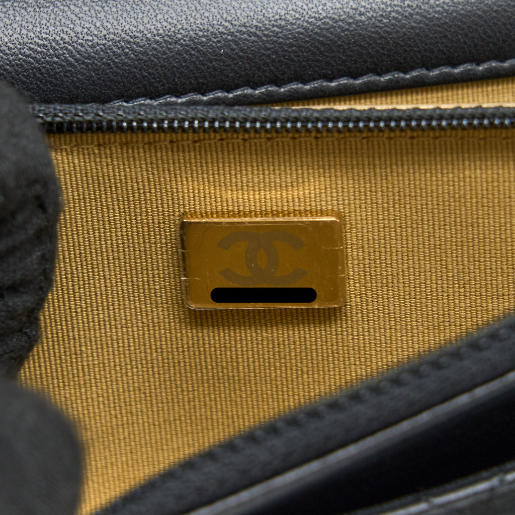 CHANEL PEARL CRUSH WALLET ON CHAIN LAMBSKIN BLACK BRUSHED GHW (MICROCHIP)