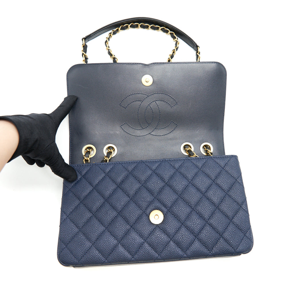 CHANEL MEDIUM CAVIAR FILIGREE FLAP BAG NAVY AND BLACK