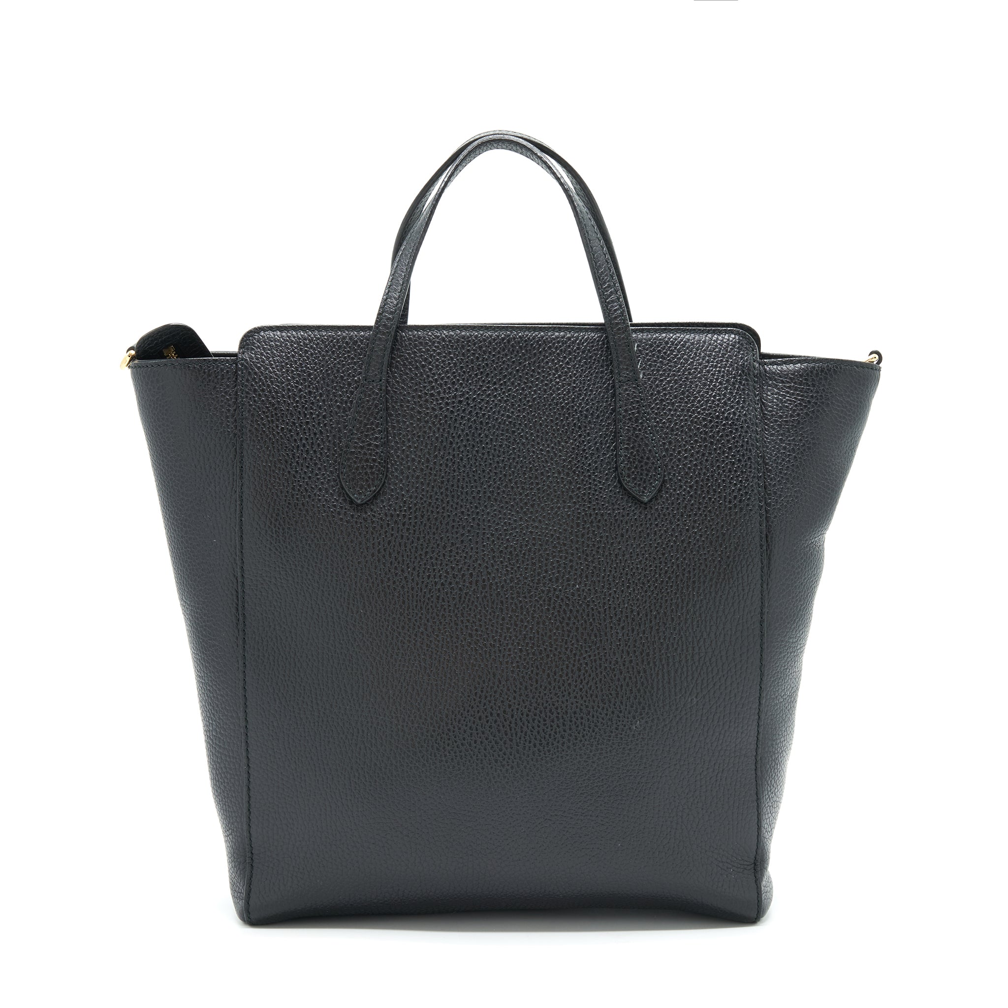 GUCCI GRAINED CALFSKIN TOTE BAG BLACK WITH LONG STRAP