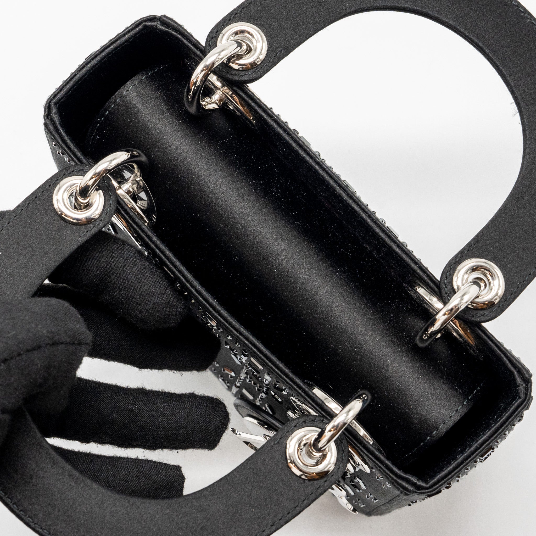 DIOR MINI LADY DIOR SATIN CRYSTAL BLACK SHW