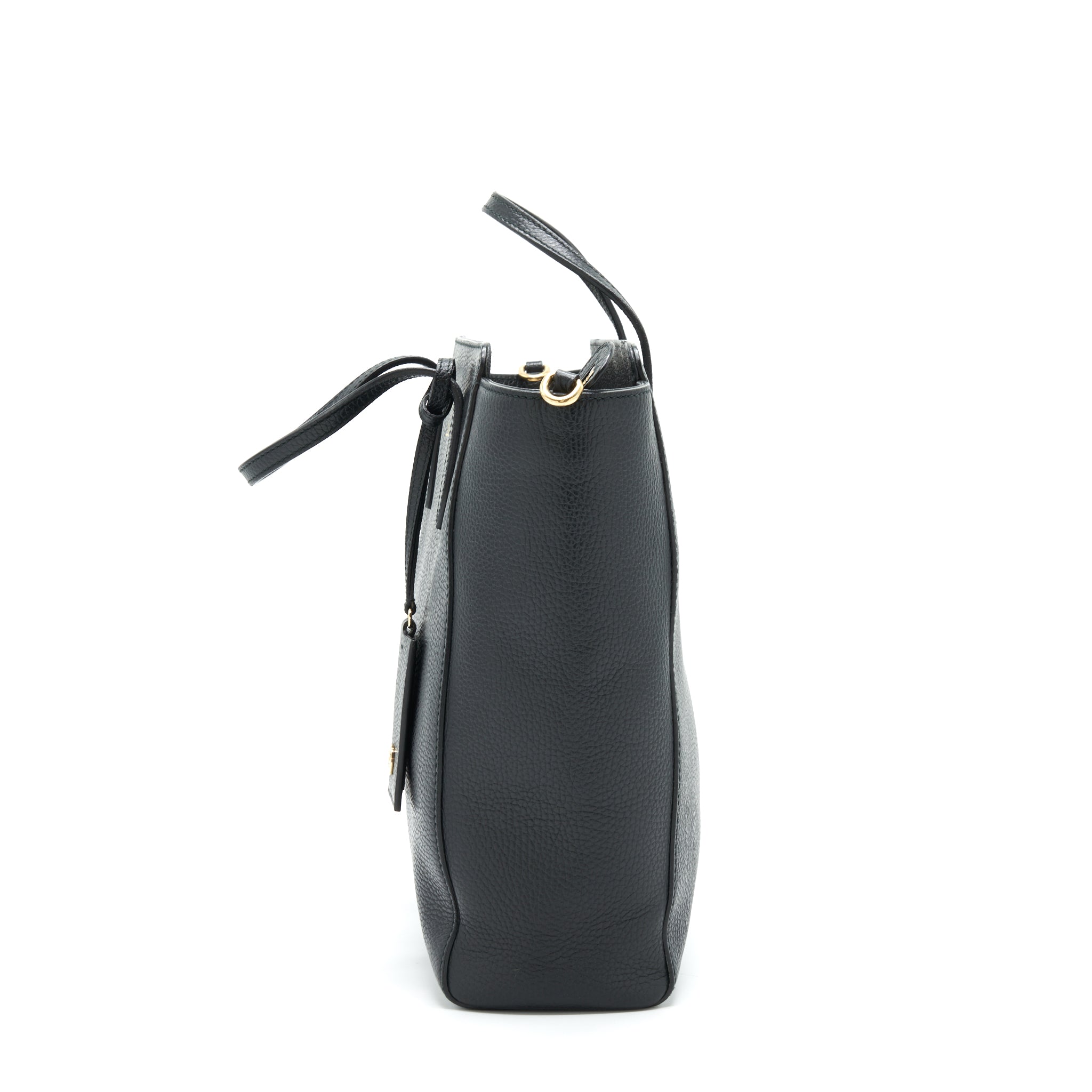 GUCCI GRAINED CALFSKIN TOTE BAG BLACK WITH LONG STRAP