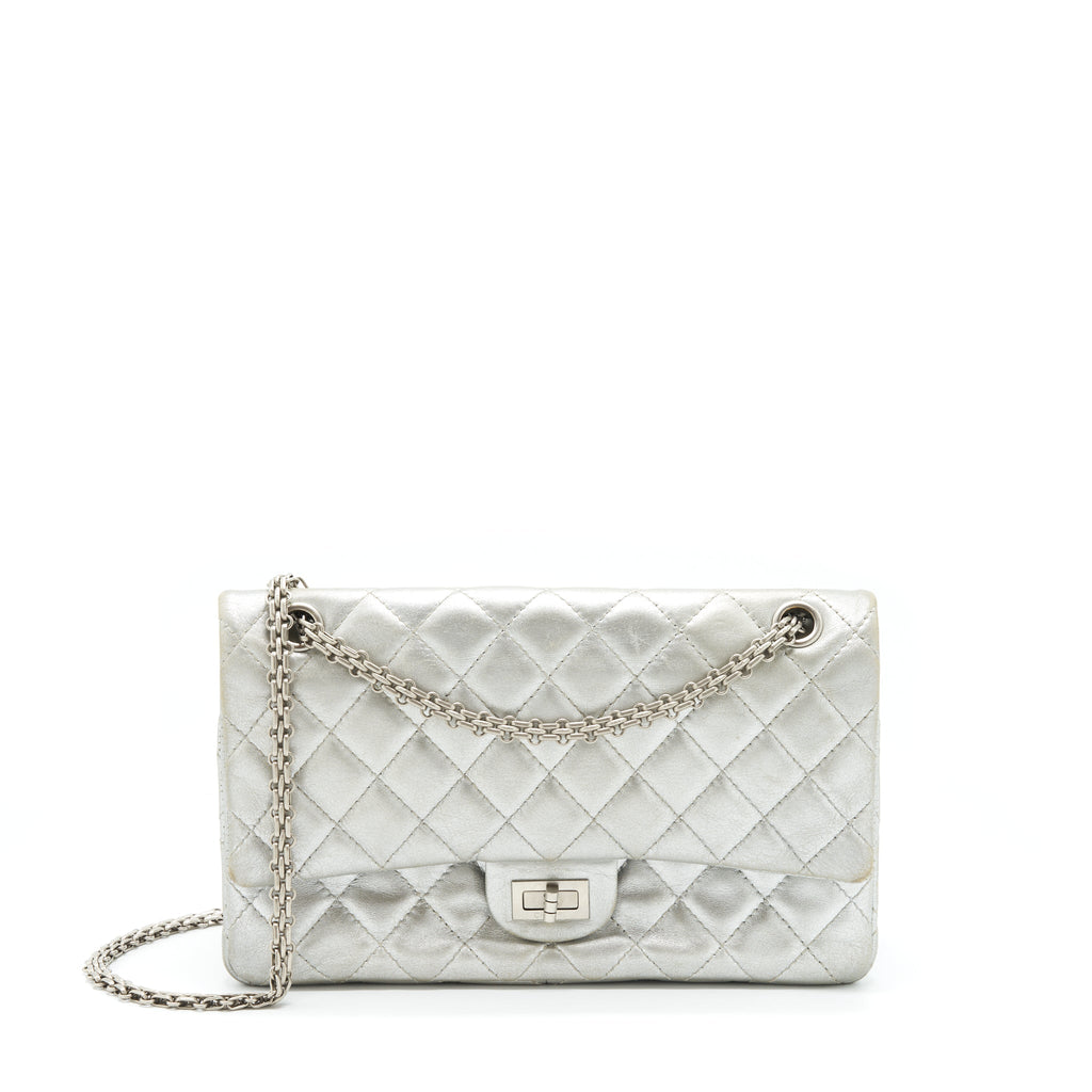 CHANEL REISSUE 2.55 226 DOUBLE FLAP BAG LAMBSKIN SILVER SHW