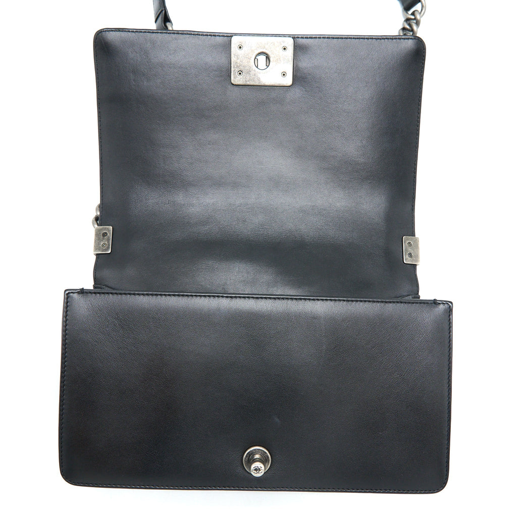 CHANEL MEDIUM BOY BAG LAMBSKIN BLACK RUTHENIUM SHW