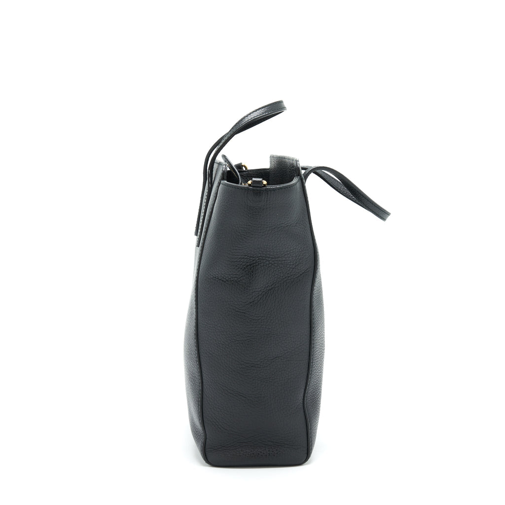GUCCI GRAINED CALFSKIN TOTE BAG BLACK WITH LONG STRAP