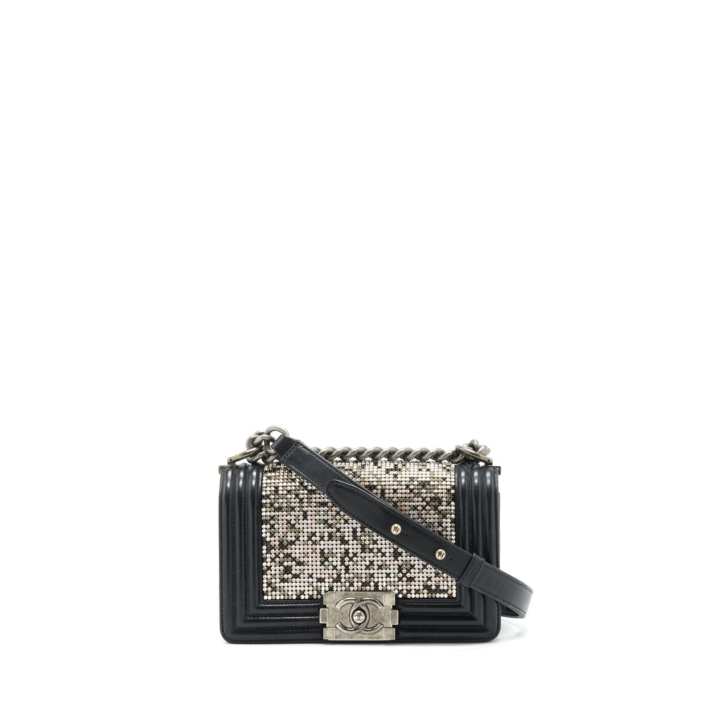 CHANEL SMALL BOY WITH CRYSTALS LAMBSKIN BLACK RUTHENIUM HARDWARE