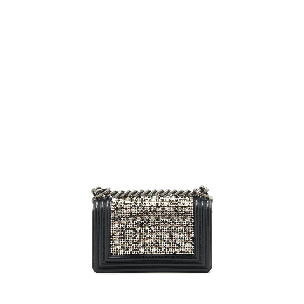 CHANEL SMALL BOY WITH CRYSTALS LAMBSKIN BLACK RUTHENIUM HARDWARE