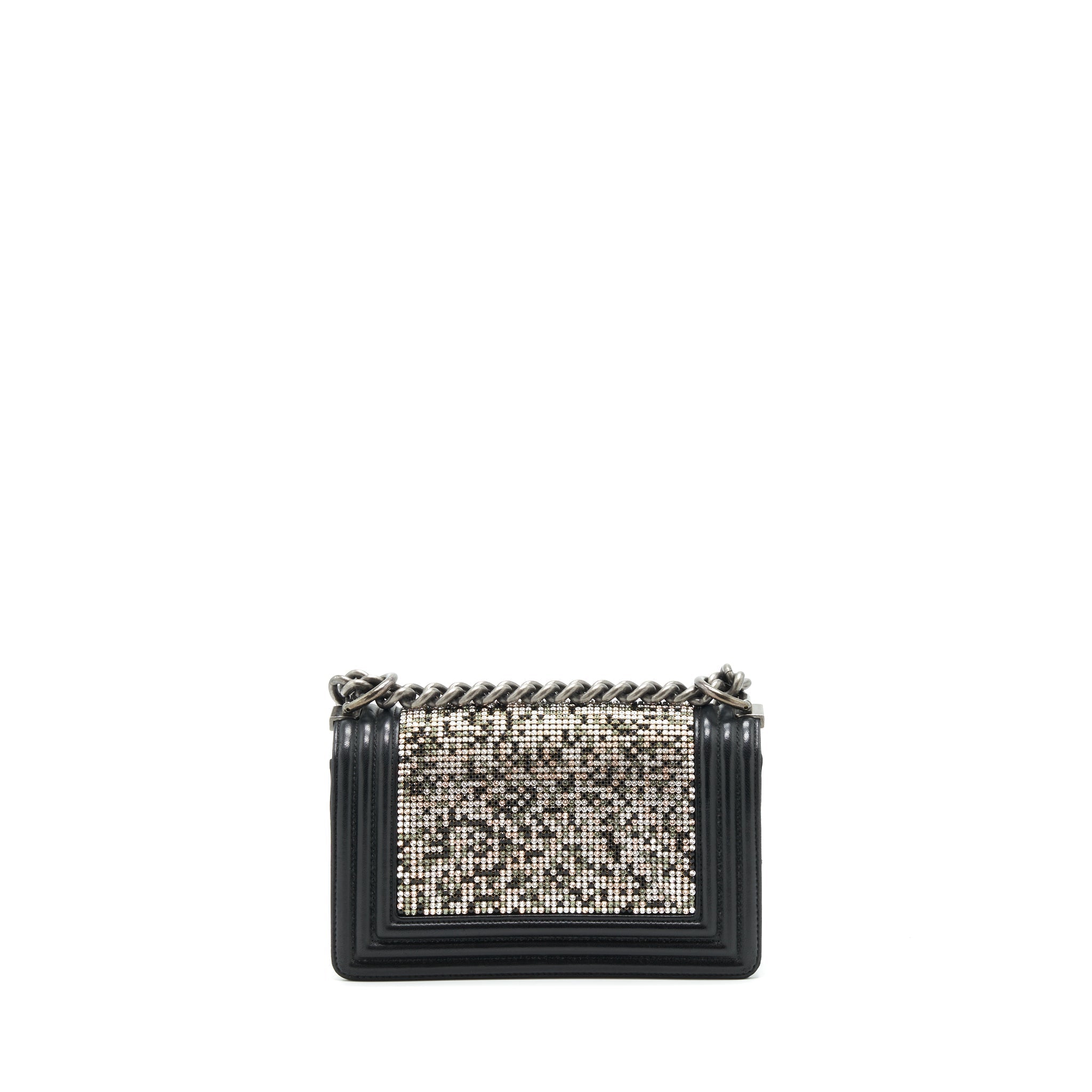 CHANEL SMALL BOY WITH CRYSTALS LAMBSKIN BLACK RUTHENIUM HARDWARE