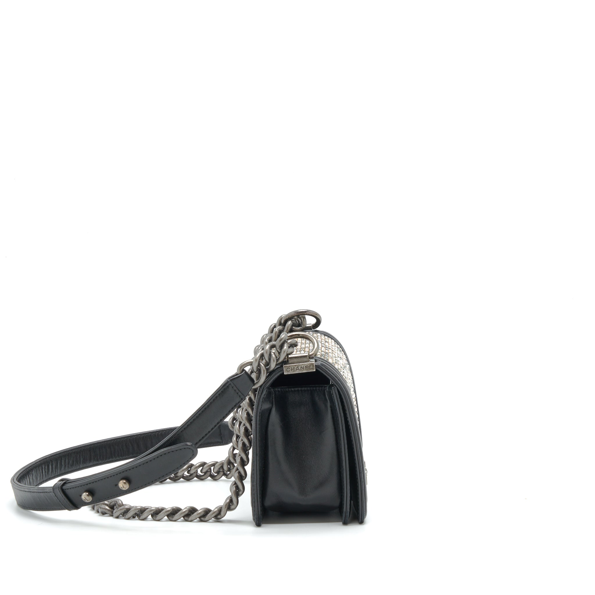 CHANEL SMALL BOY WITH CRYSTALS LAMBSKIN BLACK RUTHENIUM HARDWARE