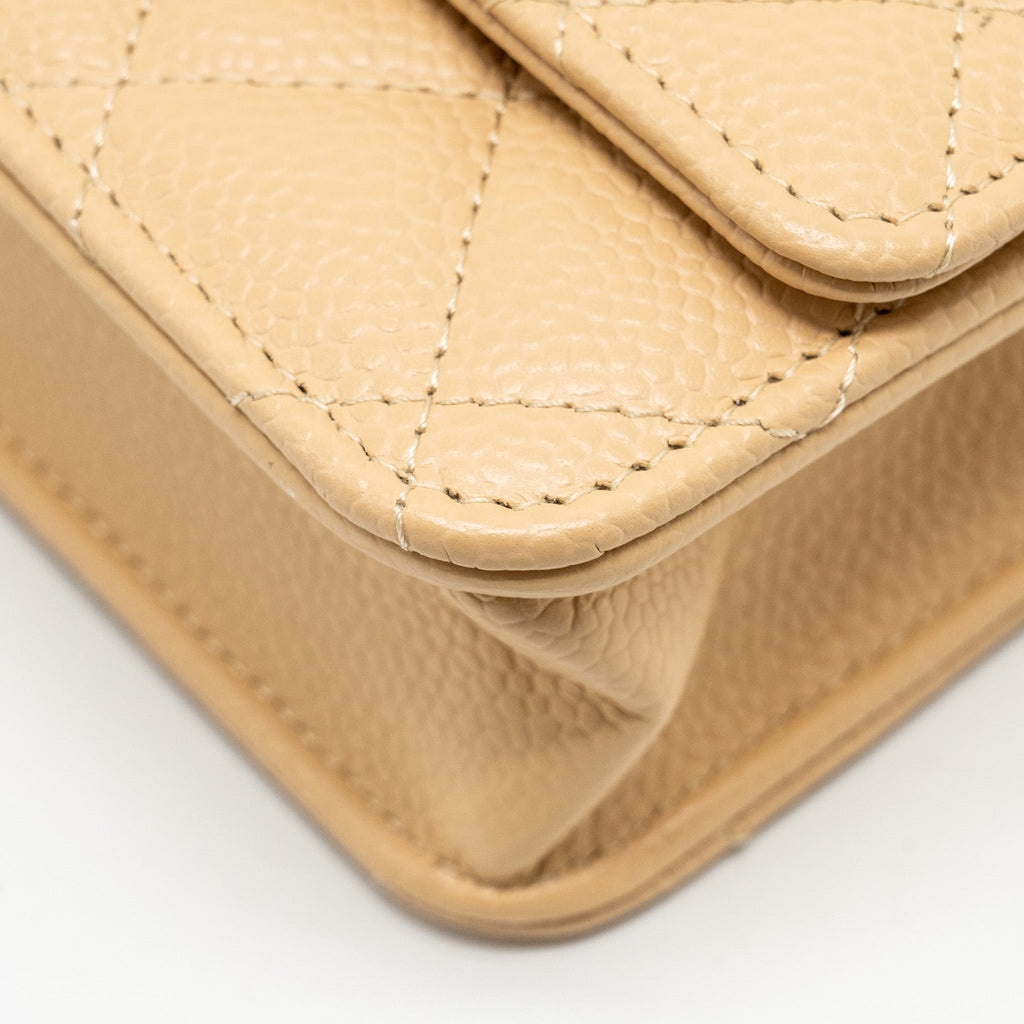 CHANEL CLASSIC WALLET ON CHAIN CAVIAR BEIGE GHW (MICROCHIP)