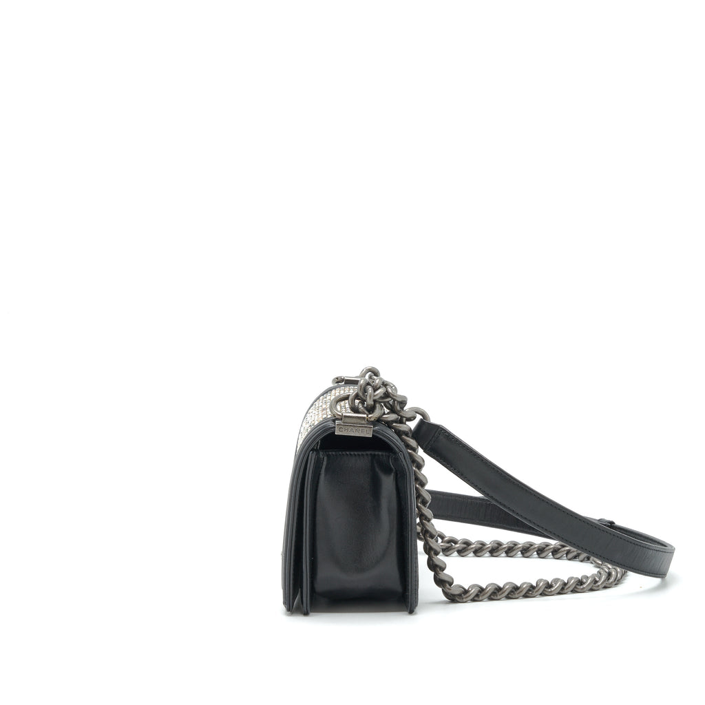 CHANEL SMALL BOY WITH CRYSTALS LAMBSKIN BLACK RUTHENIUM HARDWARE