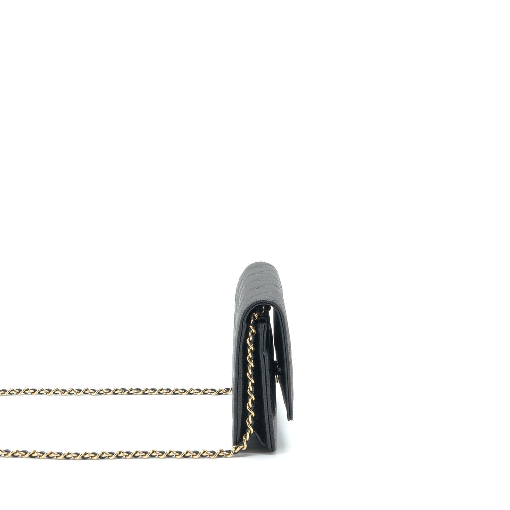 CHANEL 22S DETAILED LOGO WALLET ON CHAIN CAVIAR BLACK LGHW (MICROCHIP)