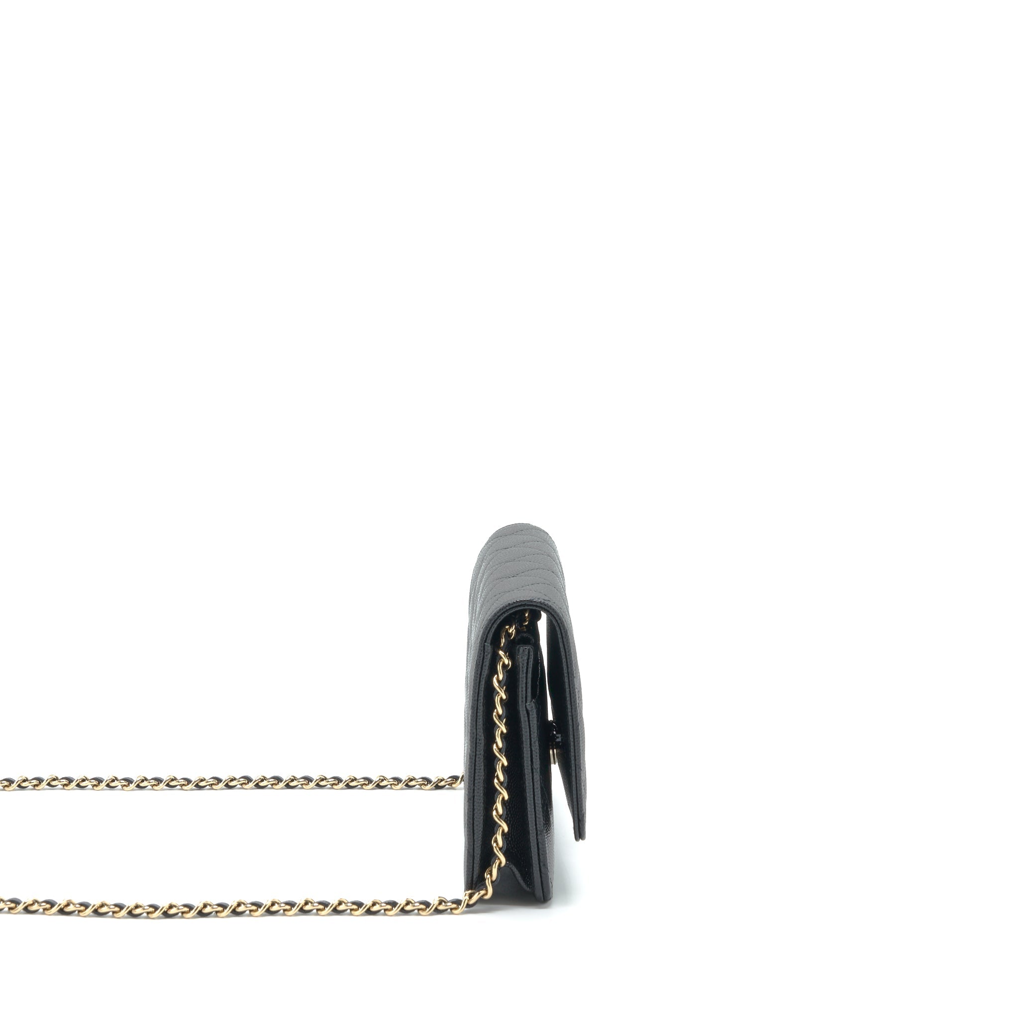 CHANEL 22S DETAILED LOGO WALLET ON CHAIN CAVIAR BLACK LGHW (MICROCHIP)