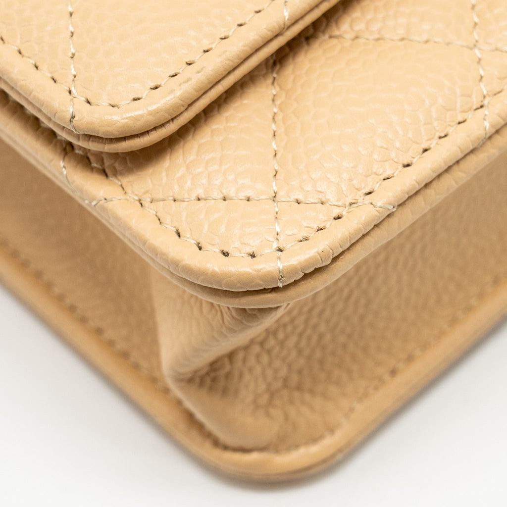 CHANEL CLASSIC WALLET ON CHAIN CAVIAR BEIGE GHW (MICROCHIP)