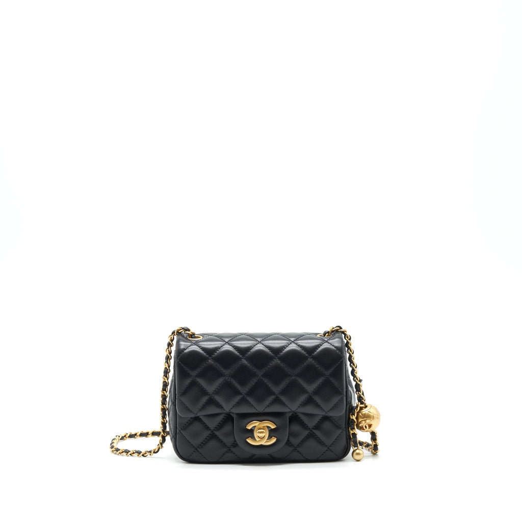 CHANEL 22C PEARL CRUSH MINI SQUARE FLAP BAG LAMBSKIN BLACK GHW (MICROCHIP)