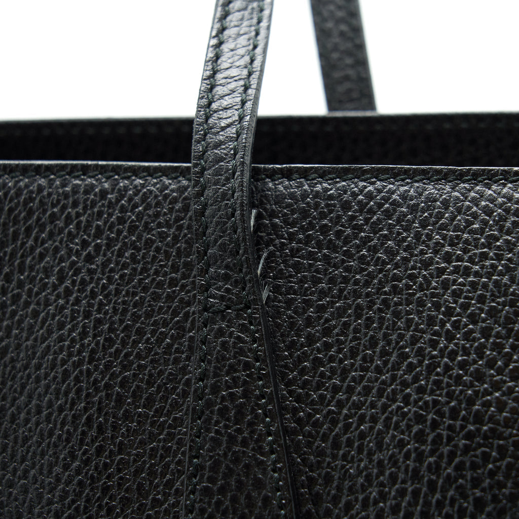 GUCCI GRAINED CALFSKIN TOTE BAG BLACK WITH LONG STRAP