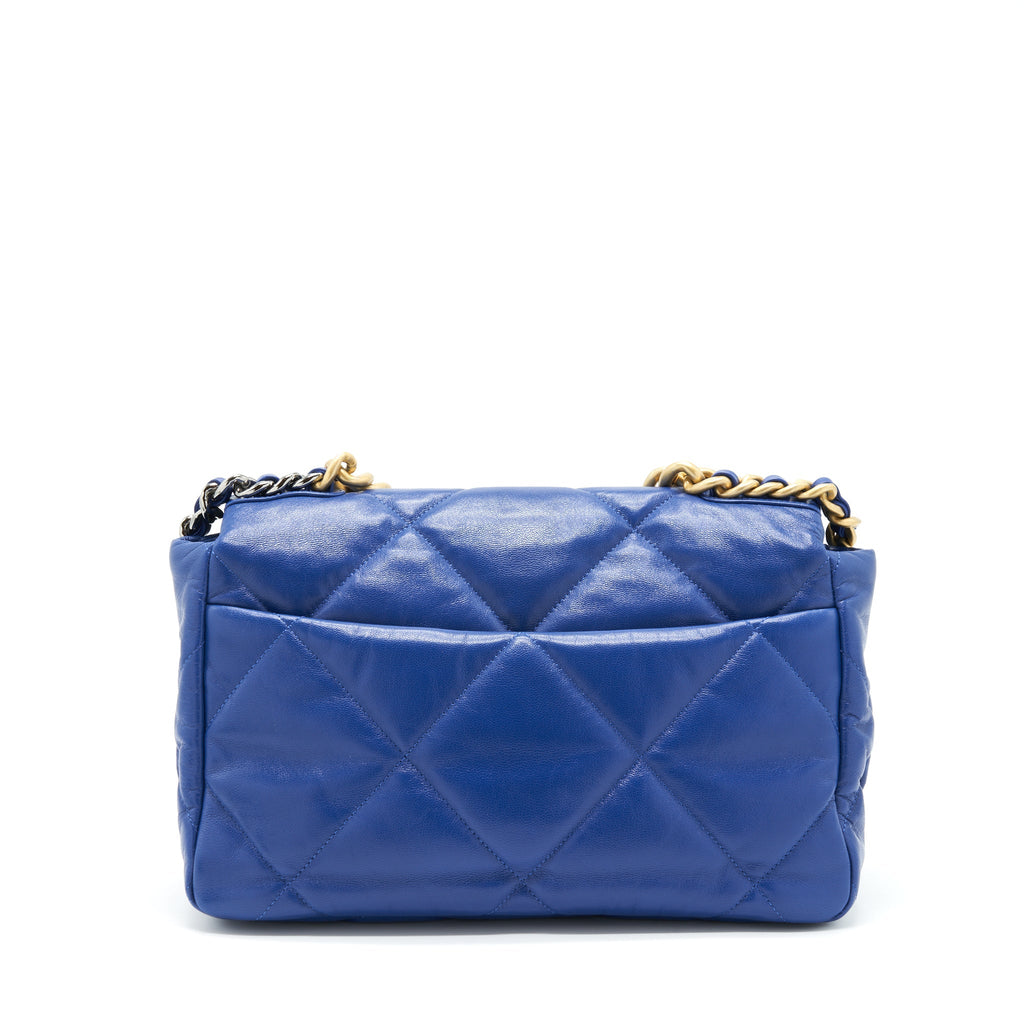 CHANEL MEDIUM 19 BAG GOATSKIN BLUE GOLD/SILVER HARDWARE