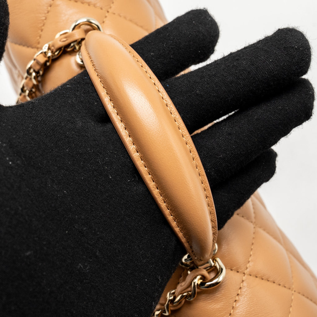 CHANEL TOP HANDLE MINI RECTANGULAR FLAP BAG LAMBSKIN CARAMEL LGHW(MICROCHIP)