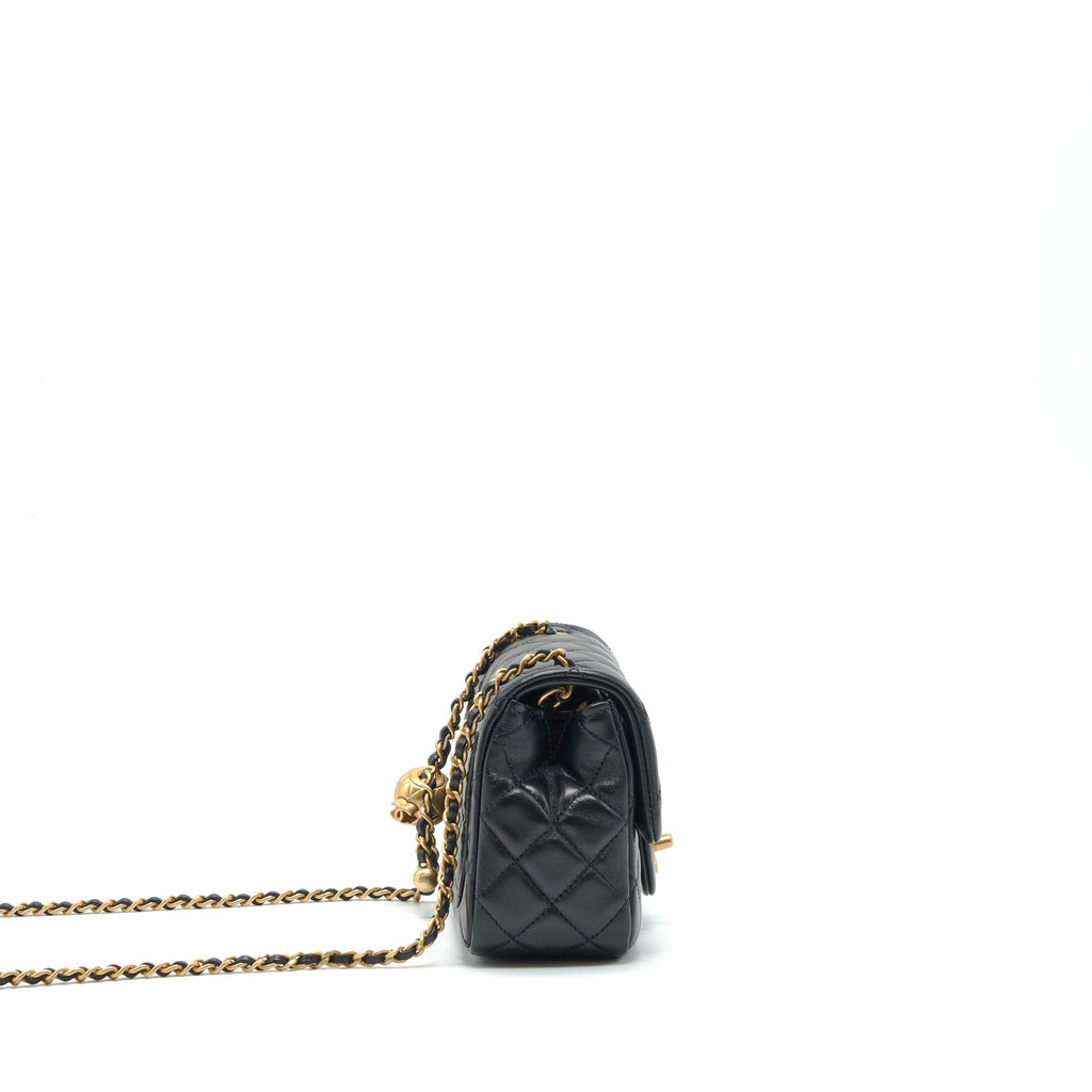 CHANEL 22C PEARL CRUSH MINI SQUARE FLAP BAG LAMBSKIN BLACK GHW (MICROCHIP)