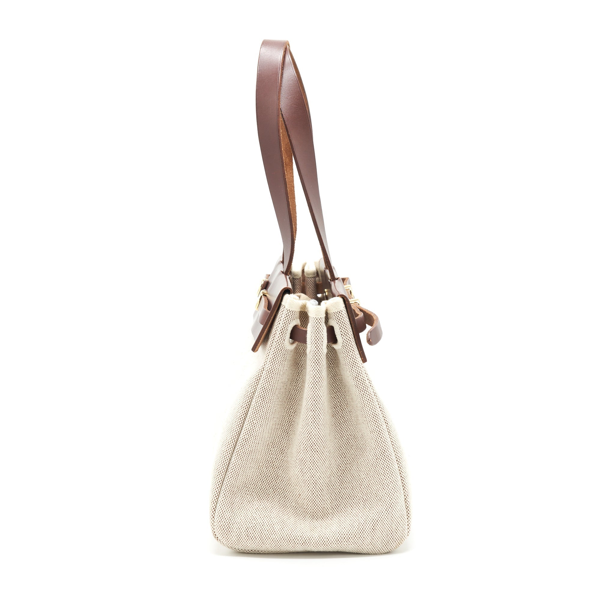 HERMES VINTAGE CANVAS SHOULDER BAG GHW WITH EXCHANGE POCKET