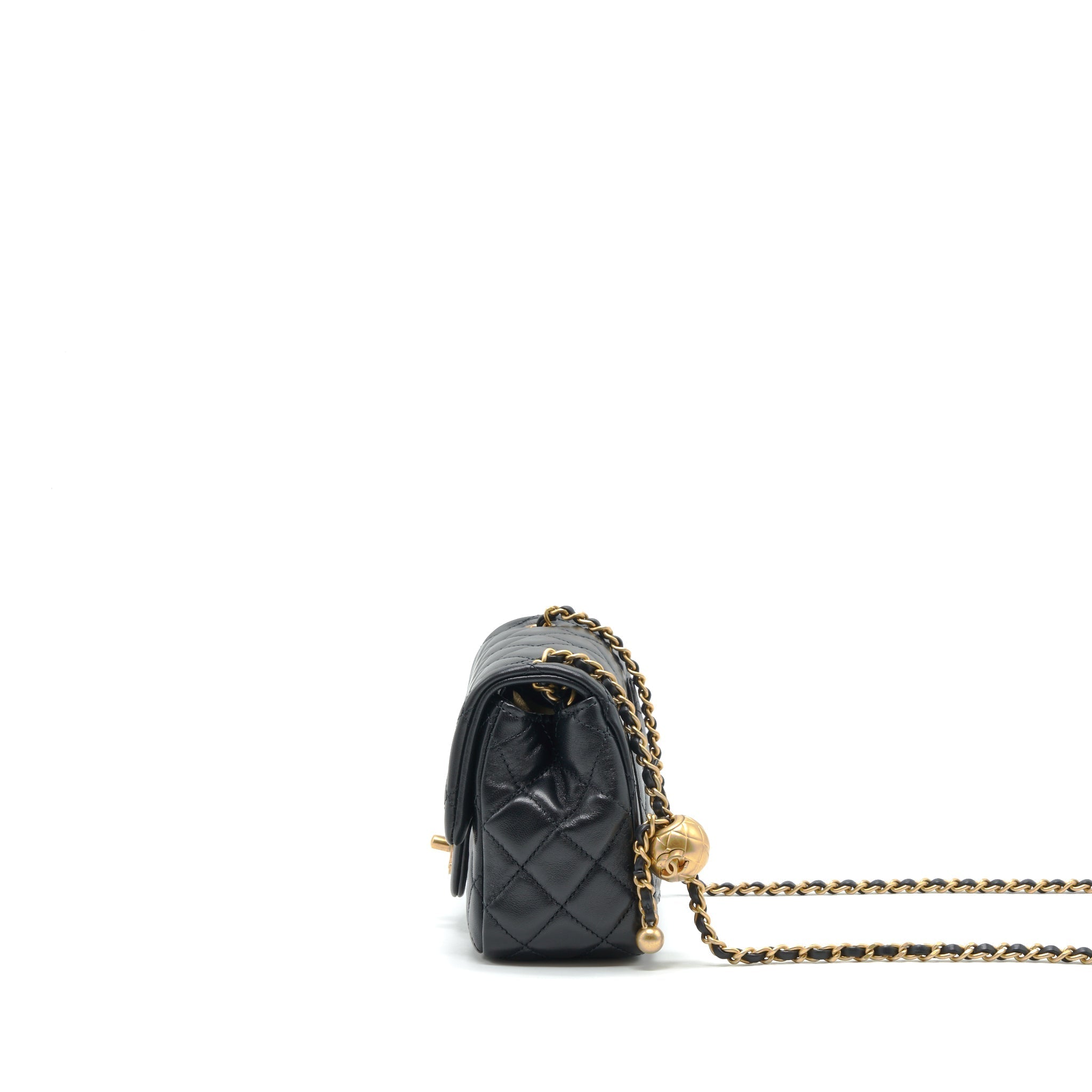 CHANEL 22C PEARL CRUSH MINI SQUARE FLAP BAG LAMBSKIN BLACK GHW (MICROCHIP)