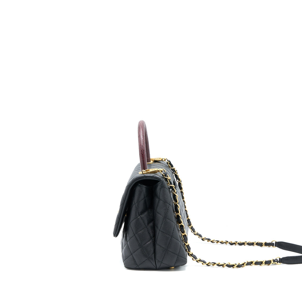 CHANEL MEDIUM COCO HANDLE CAVIAR WITH LIZARD HANDLE BLACK BRUSHED GHW