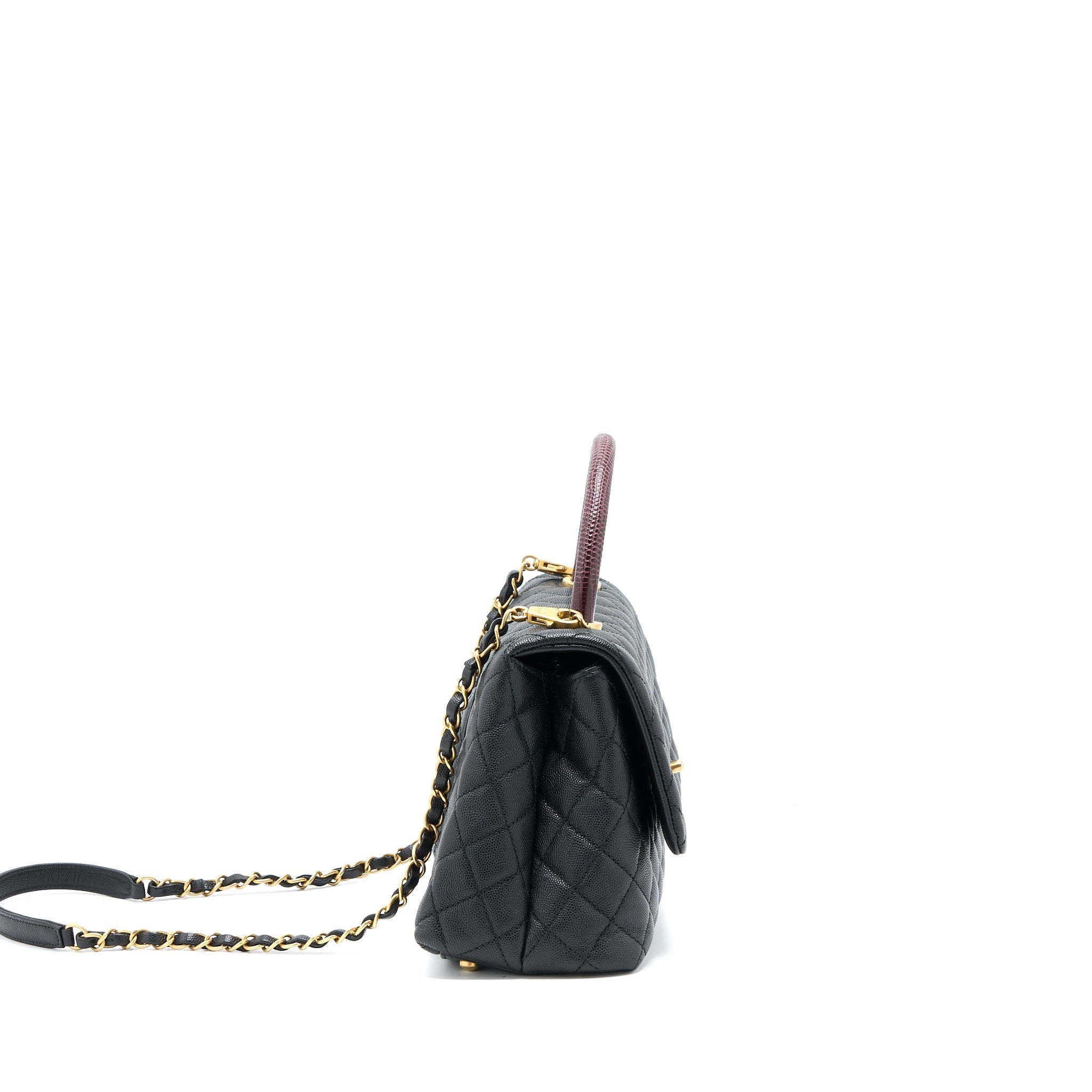 CHANEL MEDIUM COCO HANDLE CAVIAR WITH LIZARD HANDLE BLACK BRUSHED GHW