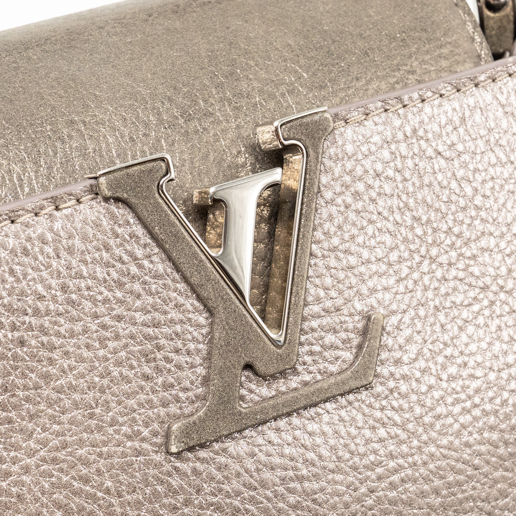 LOUIS VUITTON CAPUCINES BB LEATHER METALLIC SILVER SHW