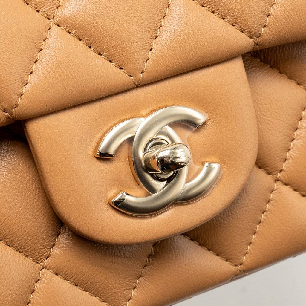 CHANEL TOP HANDLE MINI RECTANGULAR FLAP BAG LAMBSKIN CARAMEL LGHW(MICROCHIP)
