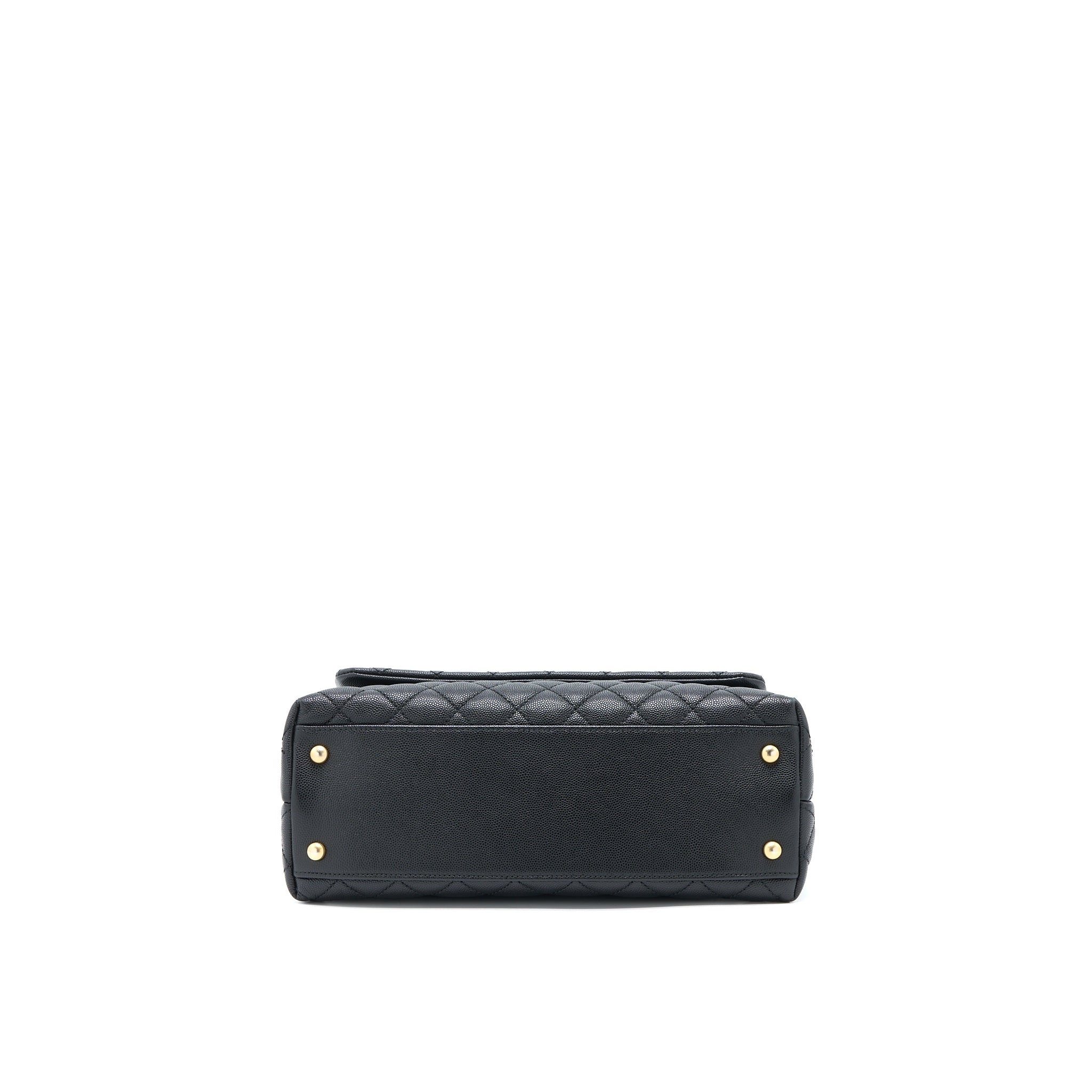 CHANEL MEDIUM COCO HANDLE CAVIAR WITH LIZARD HANDLE BLACK BRUSHED GHW