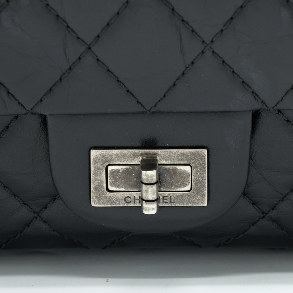CHANEL SMALL 2.55 225 REISSUE FLAP BAG AGED CALFSKIN BLACK RUTHENIUM SHW