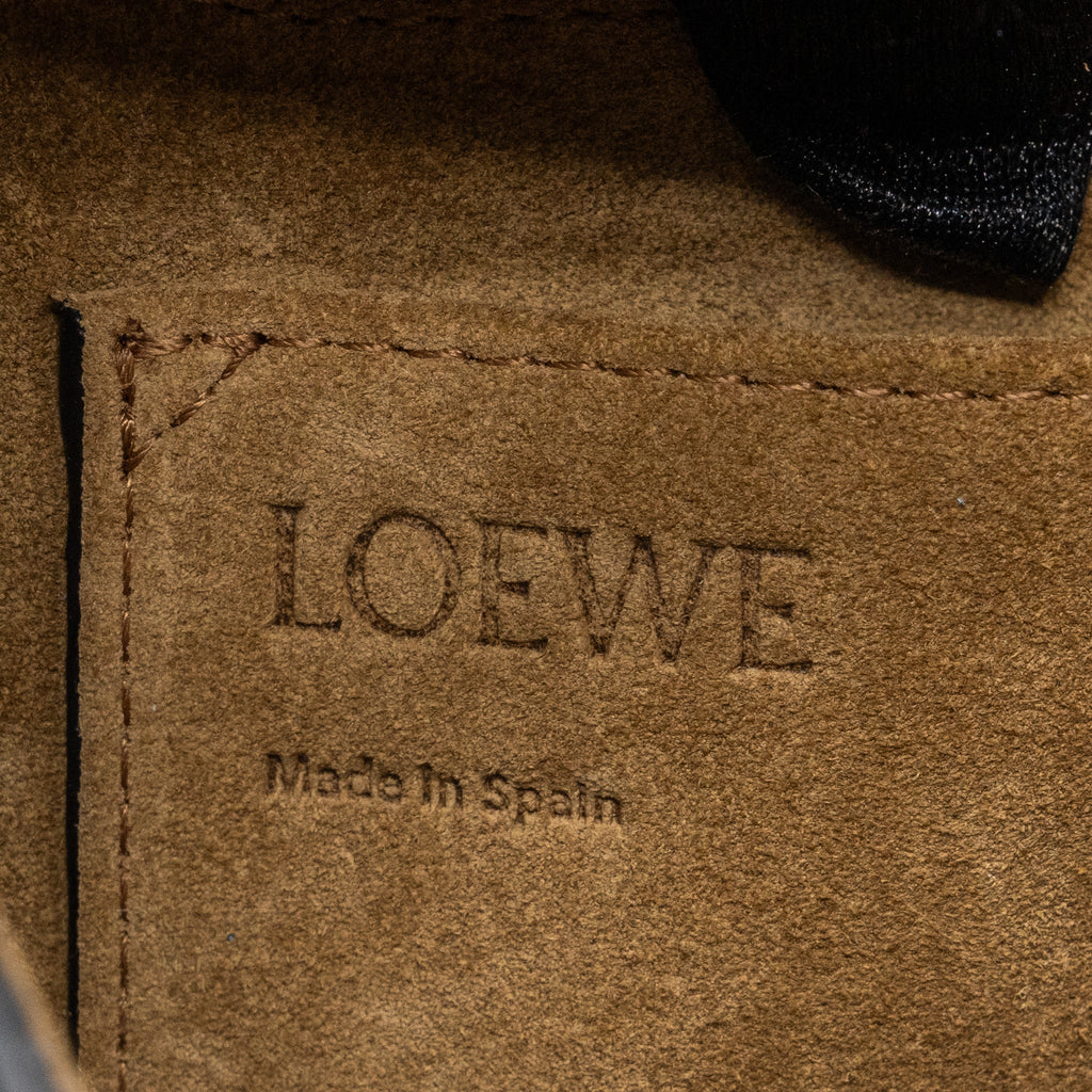 LOEWE SMALL GATE BAG CALFSKIN/TWEED TAN GHW