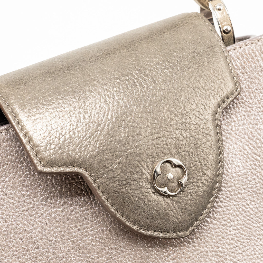 LOUIS VUITTON CAPUCINES BB LEATHER METALLIC SILVER SHW