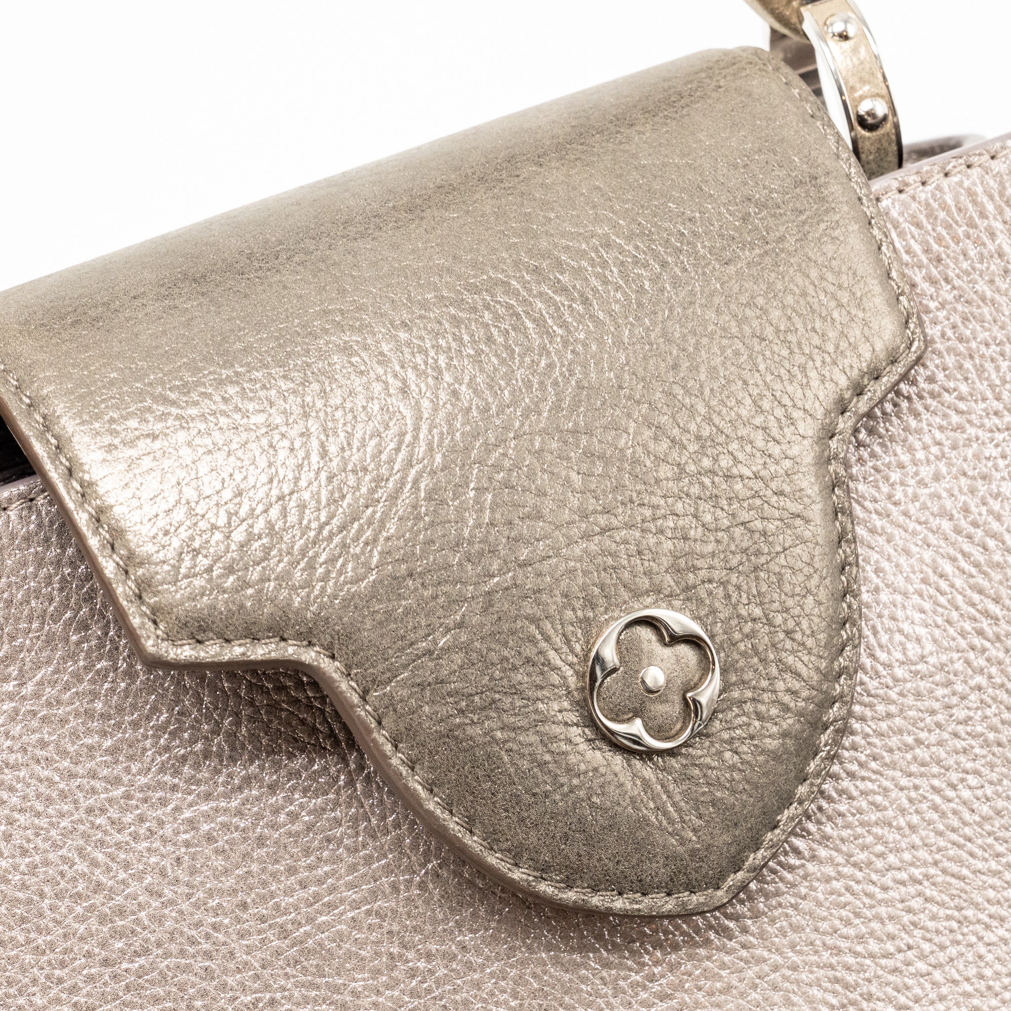LOUIS VUITTON CAPUCINES BB LEATHER METALLIC SILVER SHW