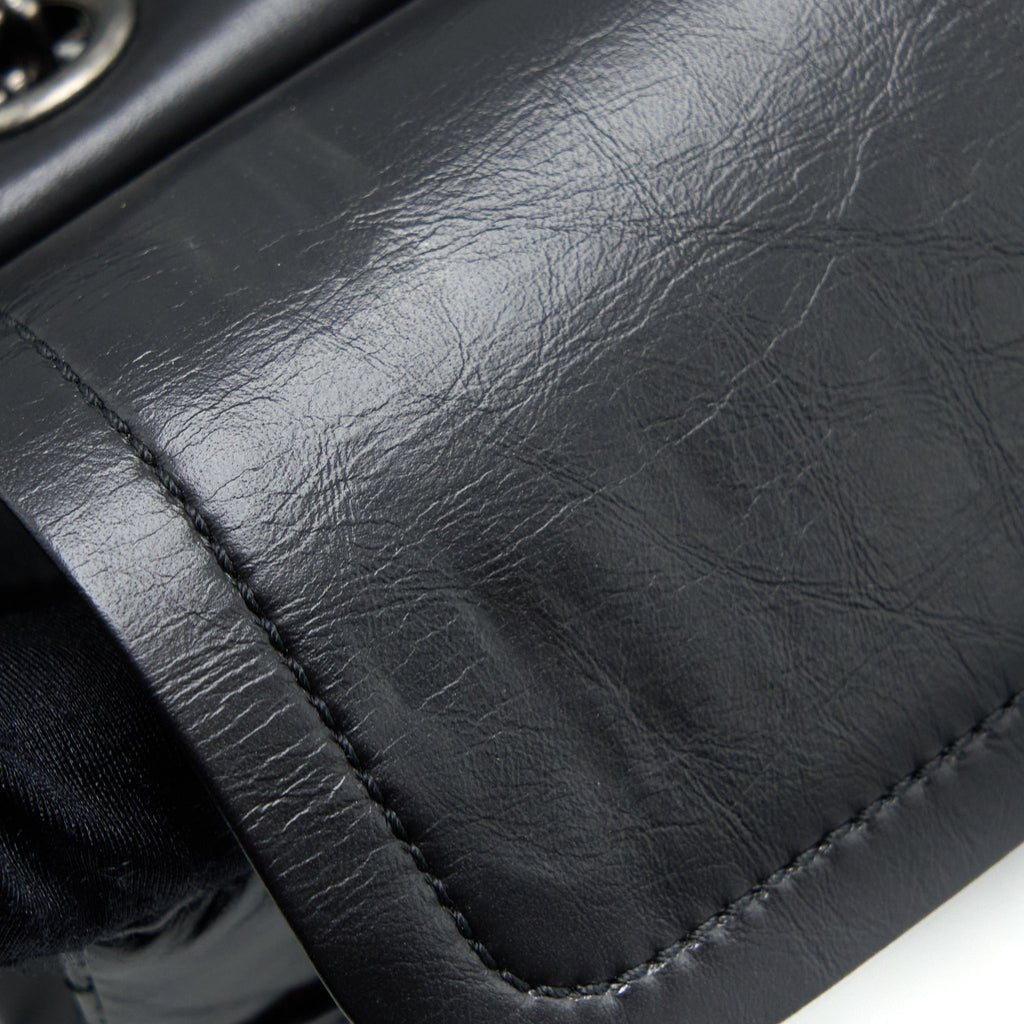 CHANEL SMALL 2.55 225 REISSUE FLAP BAG AGED CALFSKIN BLACK RUTHENIUM SHW