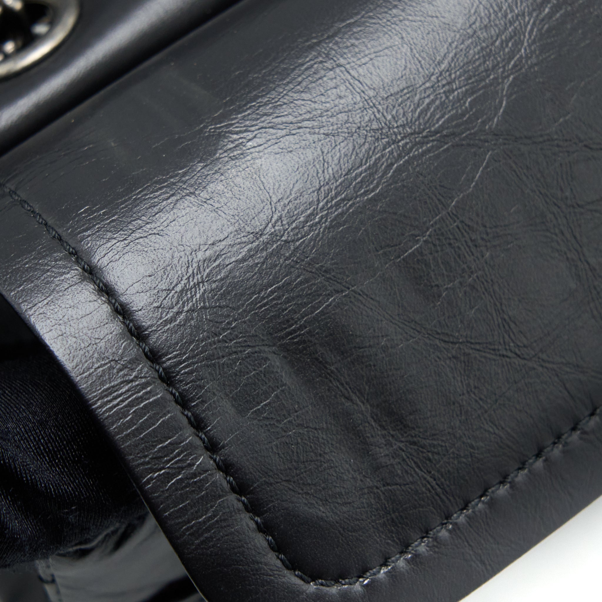 CHANEL SMALL 2.55 225 REISSUE FLAP BAG AGED CALFSKIN BLACK RUTHENIUM SHW