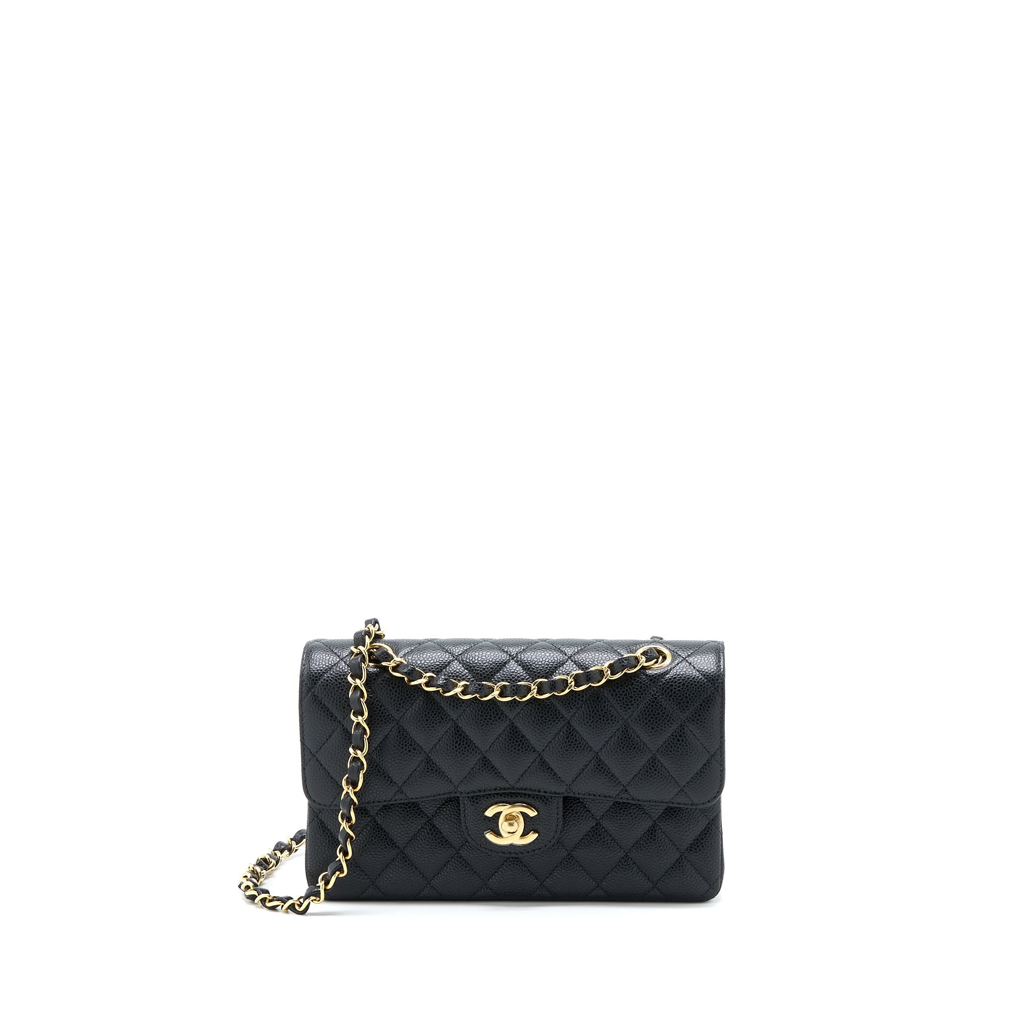 CHANEL SMALL CLASSIC DOUBLE FLAP BAG CAVIAR BLACK GHW (MICROCHIP)