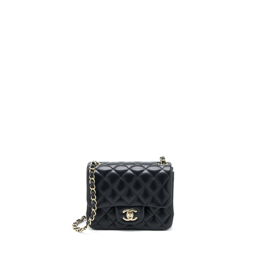 CHANEL CLASSIC MINI SQUARE FLAP BAG LAMBSKIN BLACK LGHW (MICROCHIP)