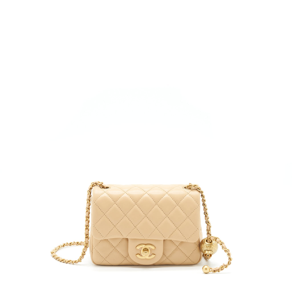 CHANEL 22C PEARL CRUSH MINI SQUARE FLAP BAG LAMBSKIN BEIGE GHW (MICROCHIP)