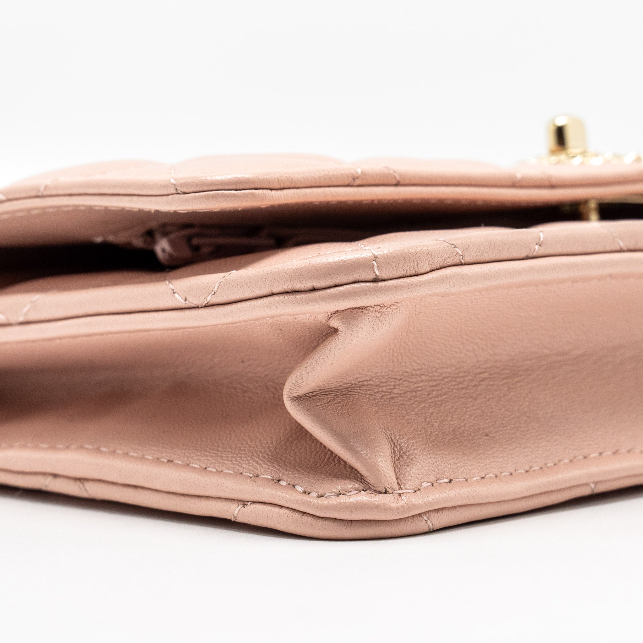 CHANEL TRENDY CC QUILTED WALLET ON CHAIN LAMBSKIN LIGHT PINK LGHW (MICROCHIP)