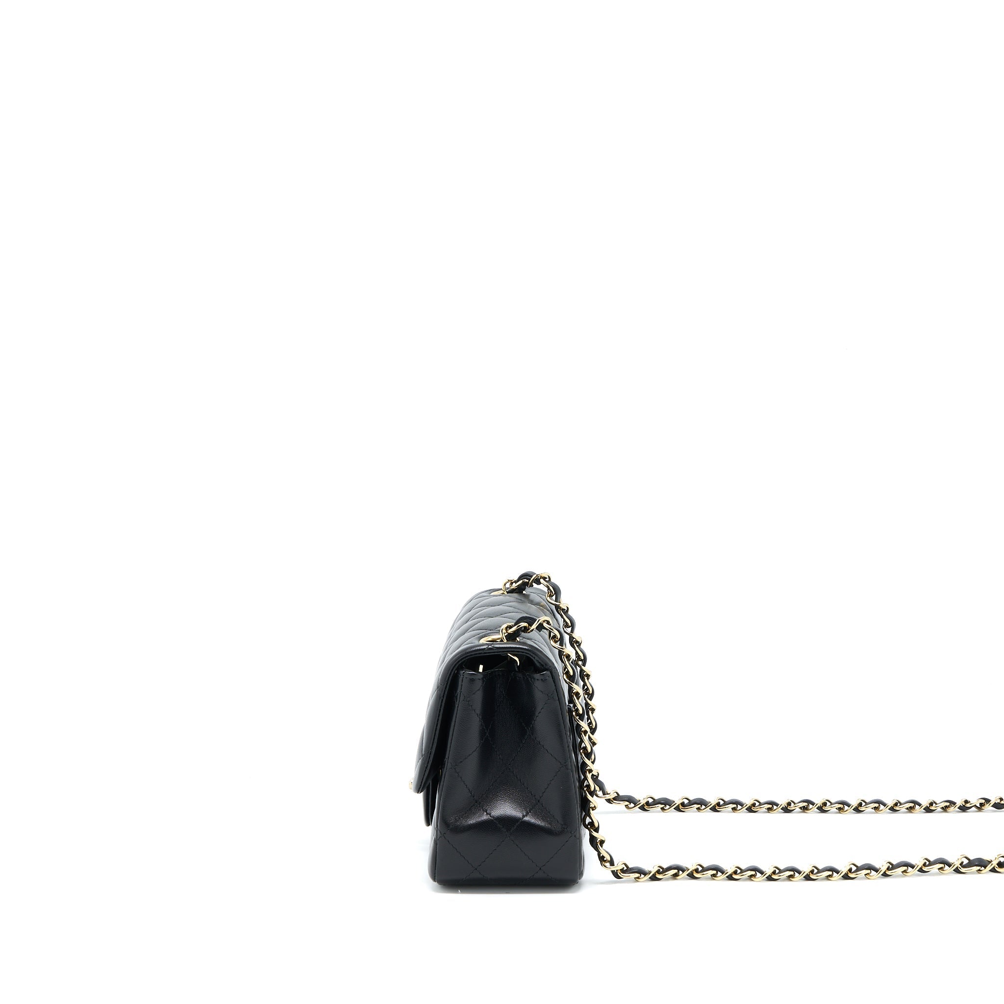 CHANEL CLASSIC MINI SQUARE FLAP BAG LAMBSKIN BLACK LGHW (MICROCHIP)