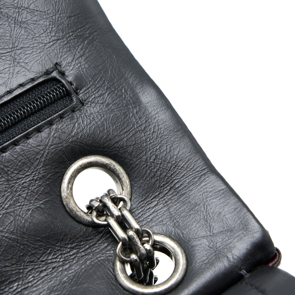 CHANEL SMALL 2.55 225 REISSUE FLAP BAG AGED CALFSKIN BLACK RUTHENIUM SHW
