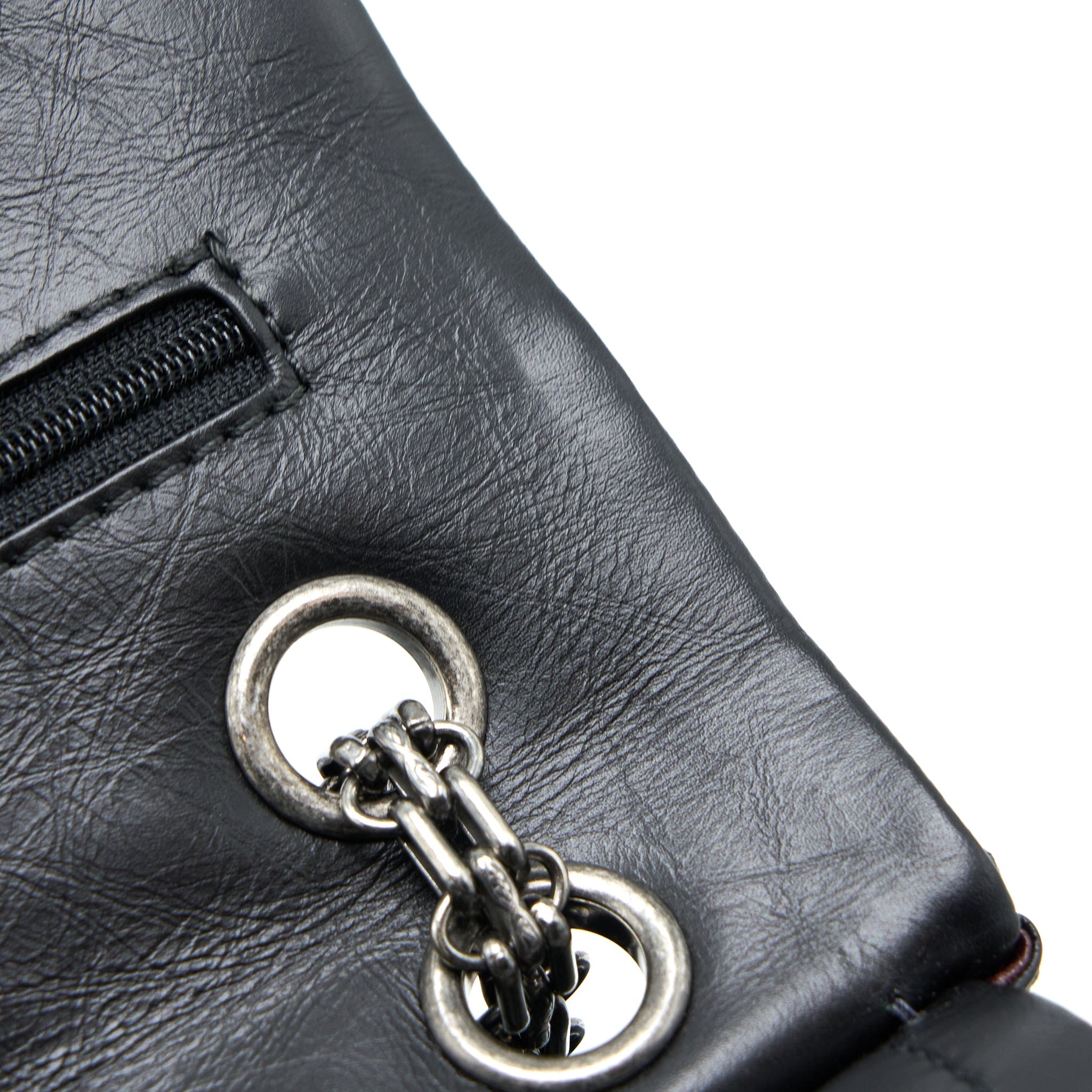 CHANEL SMALL 2.55 225 REISSUE FLAP BAG AGED CALFSKIN BLACK RUTHENIUM SHW