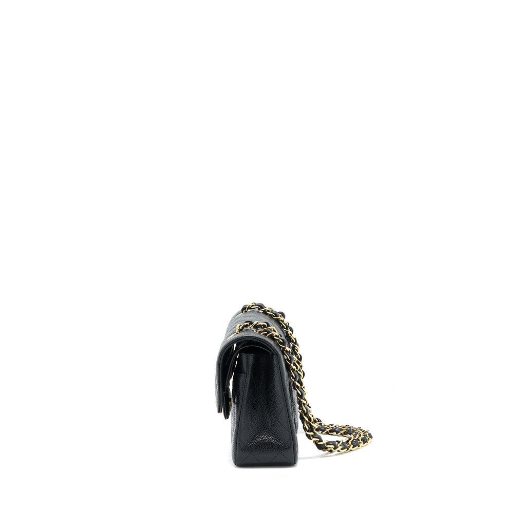 CHANEL SMALL CLASSIC DOUBLE FLAP BAG CAVIAR BLACK GHW (MICROCHIP)