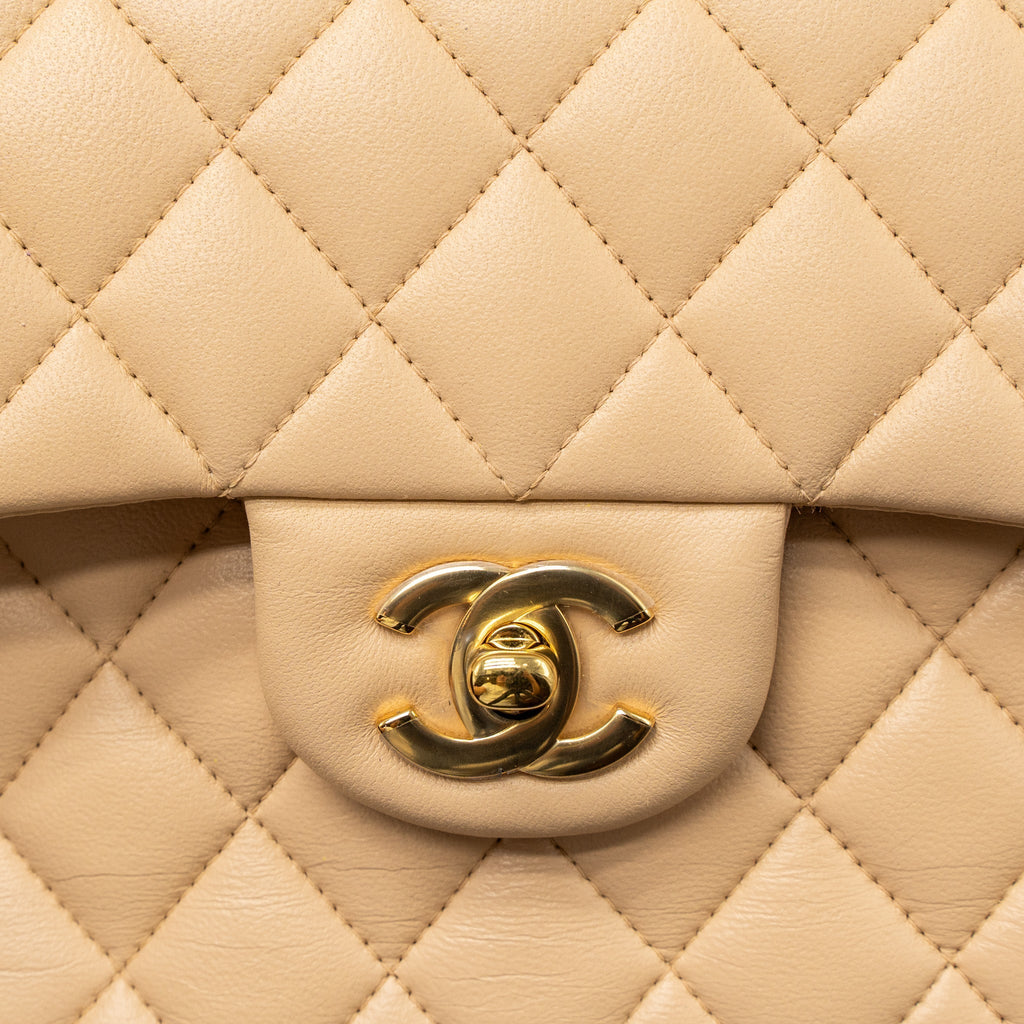 CHANEL SMALL CLASSIC FLAP BAG LAMBSKIN BEIGE GHW