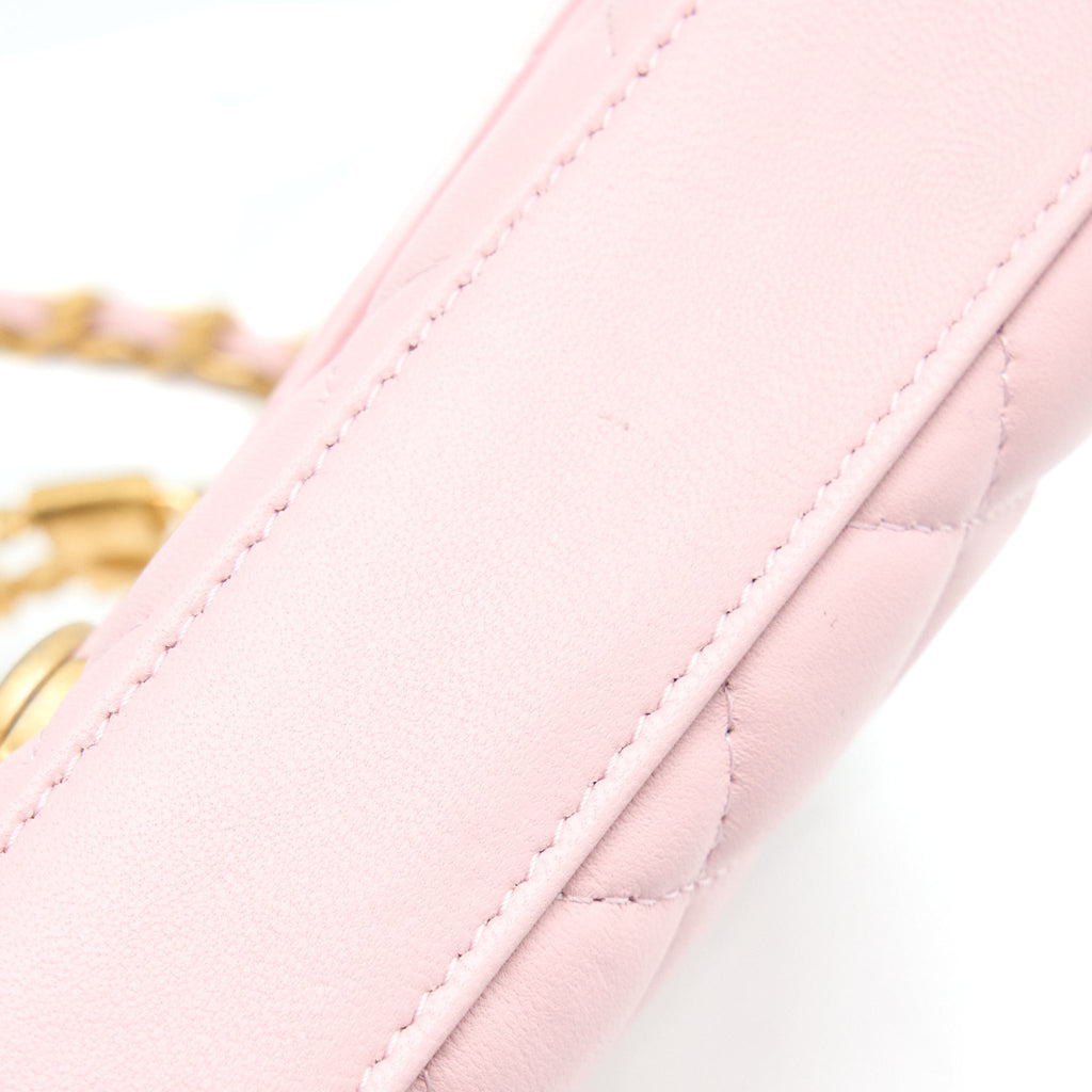 CHANEL 22B FLAP BAG ENAMEL/CC LOGO TOP HANDLE LAMBSKIN NJ523 LIGHT PINK BRUSHED GHW