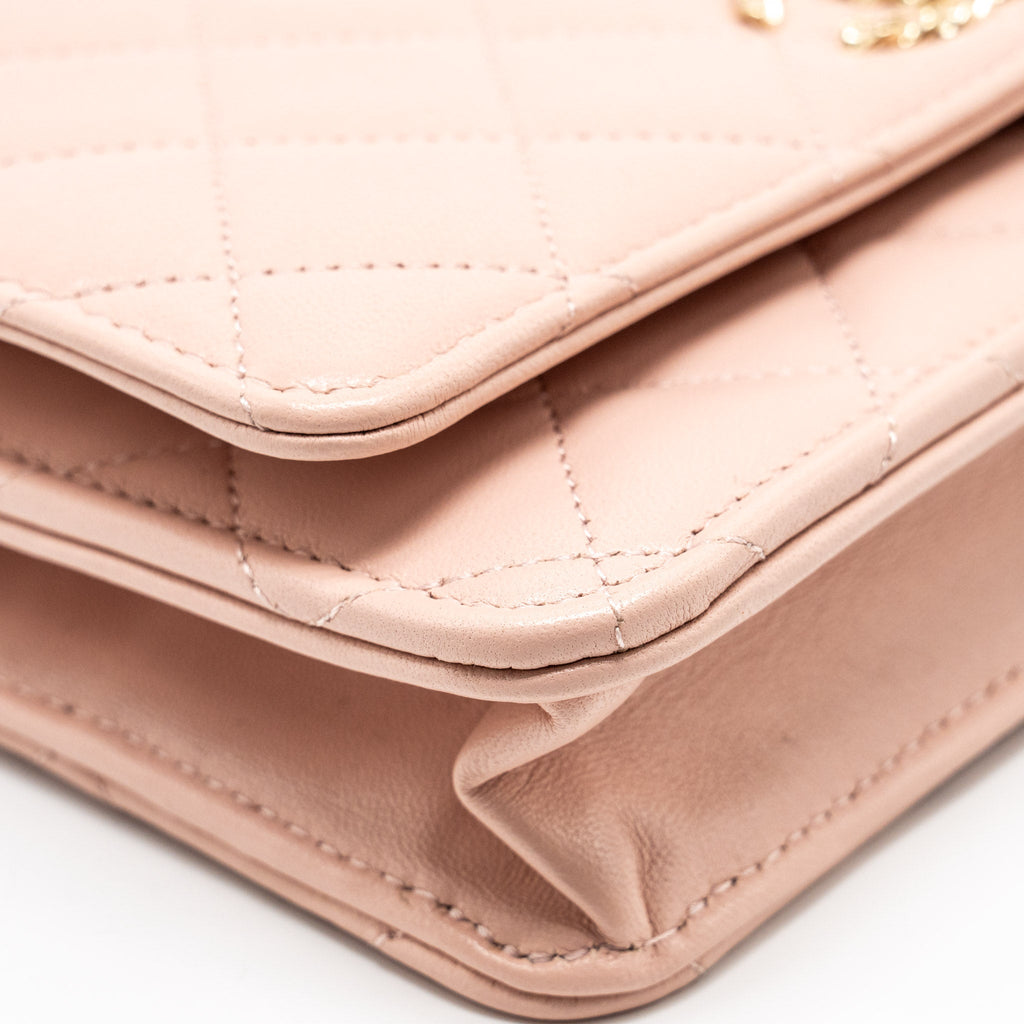 CHANEL TRENDY CC QUILTED WALLET ON CHAIN LAMBSKIN LIGHT PINK LGHW (MICROCHIP)