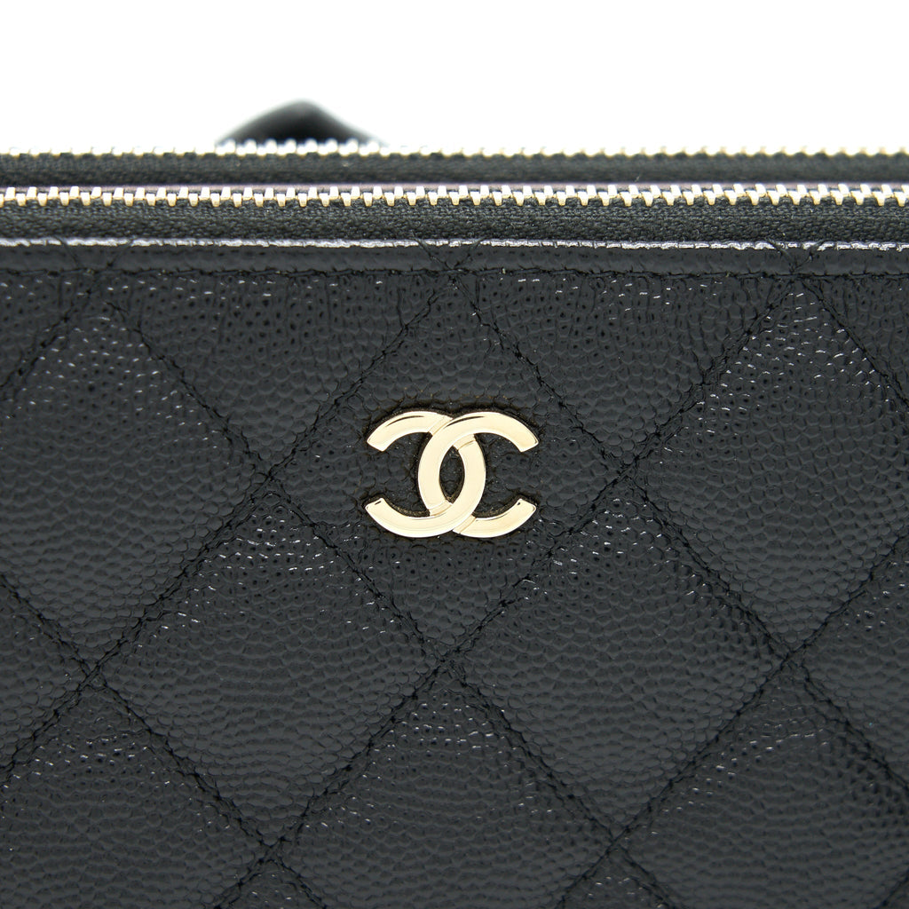 CHANEL DOUBLE ZIP WALLET ON CHAIN CAVIAR BLACK LGHW